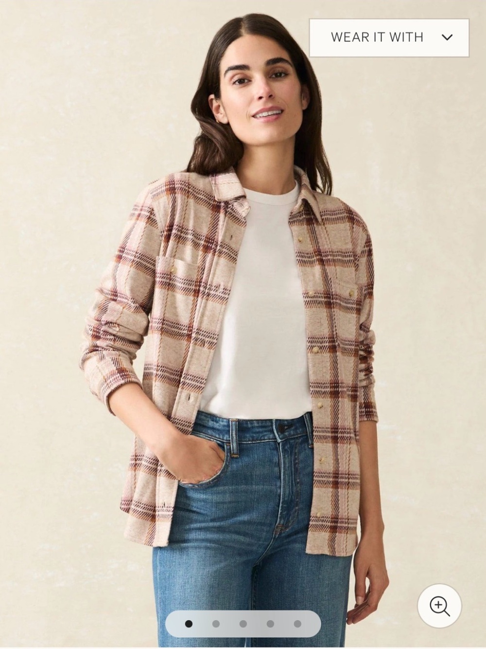Faherty - Legend Sweater Shirt Plaid Cranberry Haze Button Front Sz M
